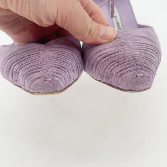 Manolo Blahnik Retro Lavender Suede Ruched Ankle Tie Pointed Toe Pump size IT 40 - Picture 7 of 11